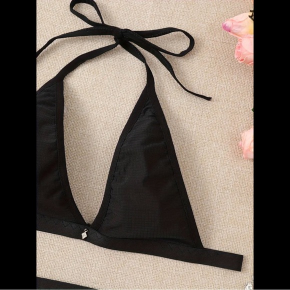 Black, Halter, Lingerie Set - Picture 6 of 8